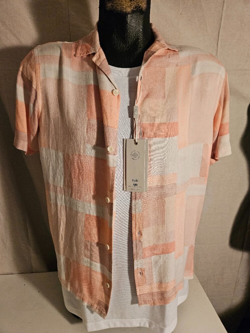 Men's Linen Blend Folk Clothing Brand Hawaiian Style Camp Shirt Size Small NEW